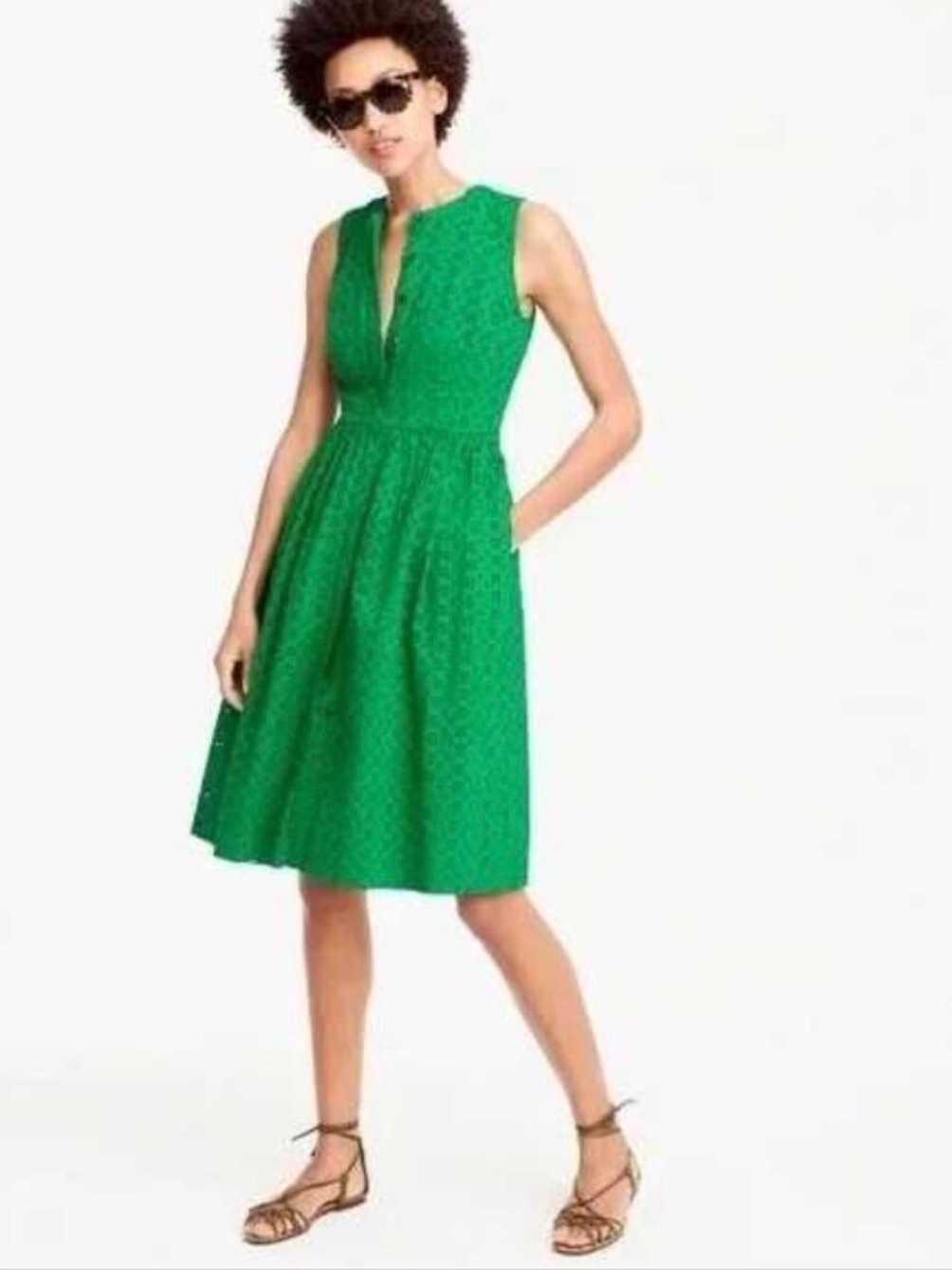 J. Crew Emerald Green Sleeveless V-Neck Midi Dress